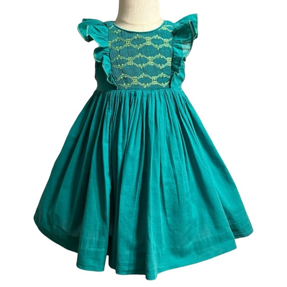 Charlotte Sy Dimby Other - Charlotte Sy Dimby Paris Hand Smocked Teal Heirloom Dress 3A Toddler